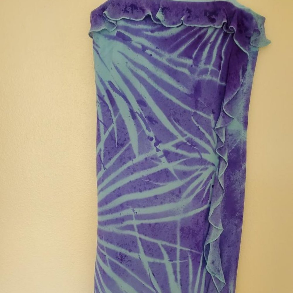 Silk Short Dress painted purple blue small 0 2 4 XS ruffle party flamenco beach